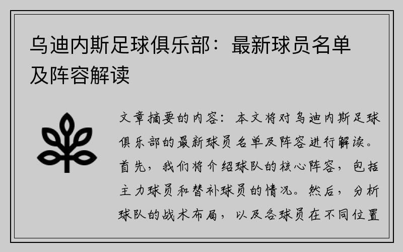 乌迪内斯足球俱乐部：最新球员名单及阵容解读